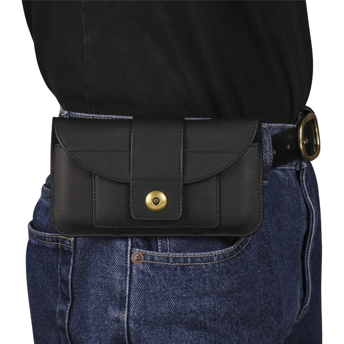 6.7-inch Phone Bag Cowhide Leather Horizontal Style Waist Belt Phone Pouch - Black - 4