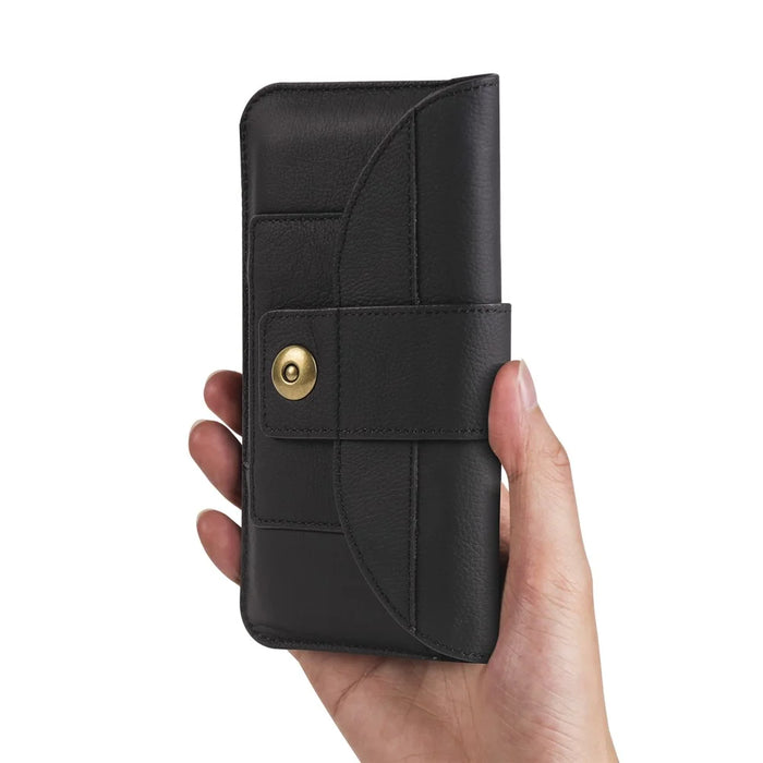 6.7-inch Phone Bag Cowhide Leather Horizontal Style Waist Belt Phone Pouch - Black - 6