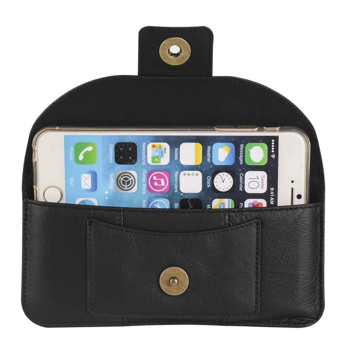 6.7-inch Phone Bag Cowhide Leather Horizontal Style Waist Belt Phone Pouch - Black - 7