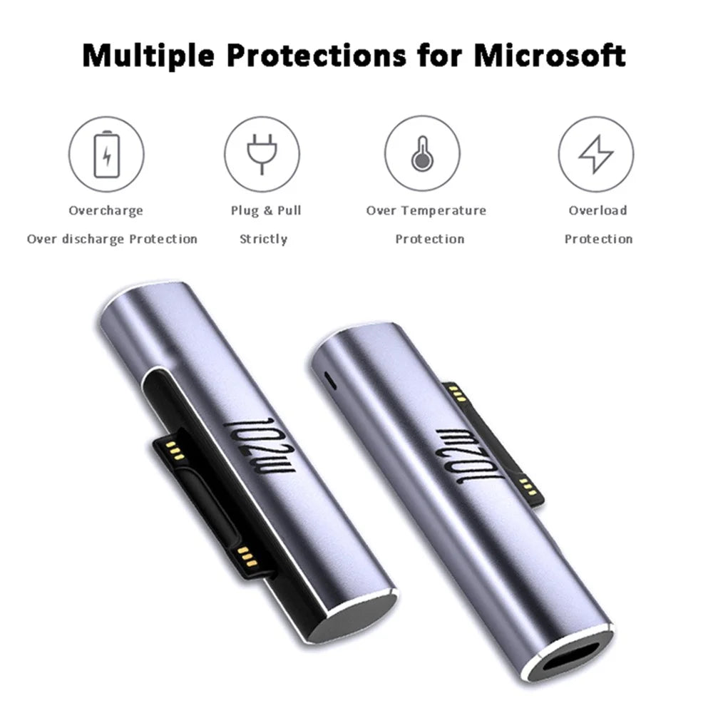 102W Type-C Female to Surface Charge Adapter USB-C PD Fast Charging Converter for Microsoft Surface - 3