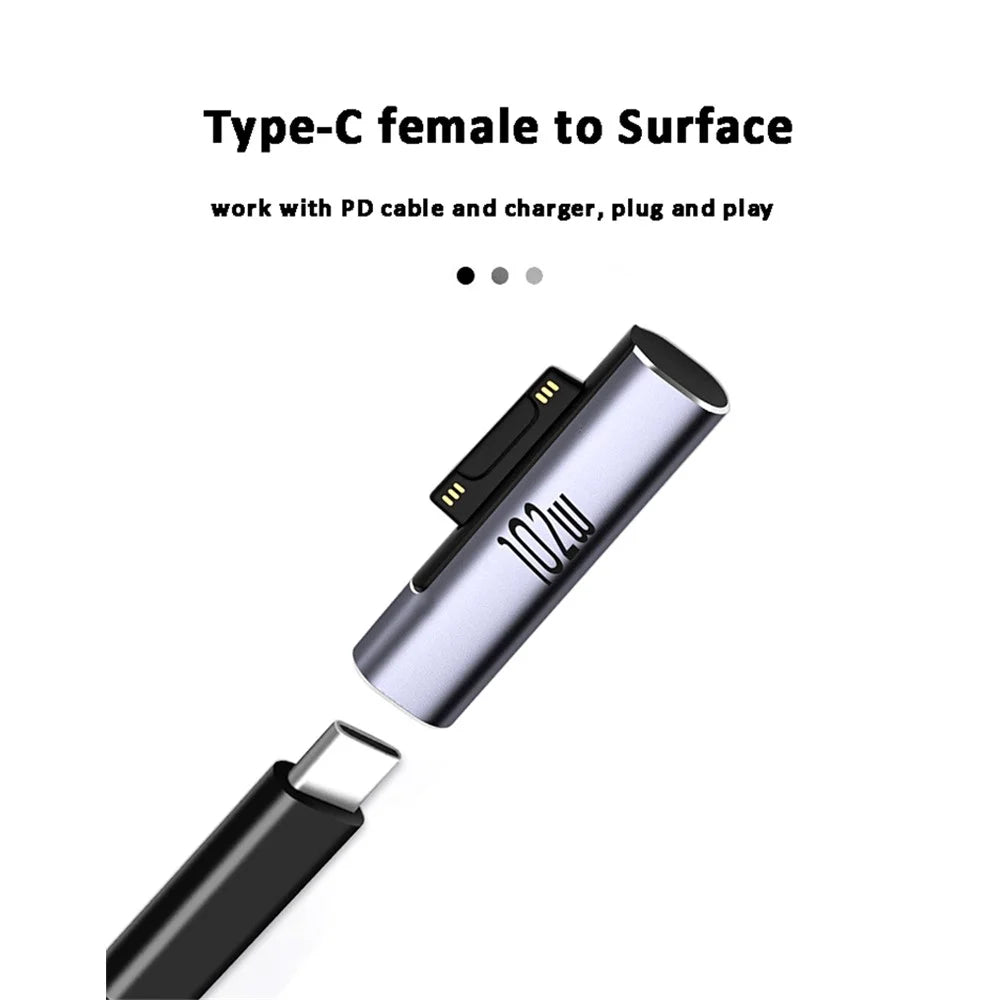 102W Type-C Female to Surface Charge Adapter USB-C PD Fast Charging Converter for Microsoft Surface - 4
