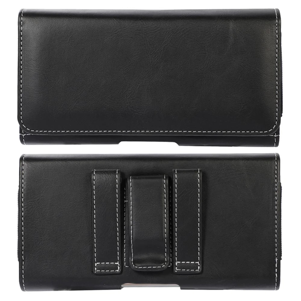 Horizontal PU Leather Cell Phone Pouch Belt Clip Belt Loop Holster Waist Card Holders Case for 6.7-inch Phone - Black - 1