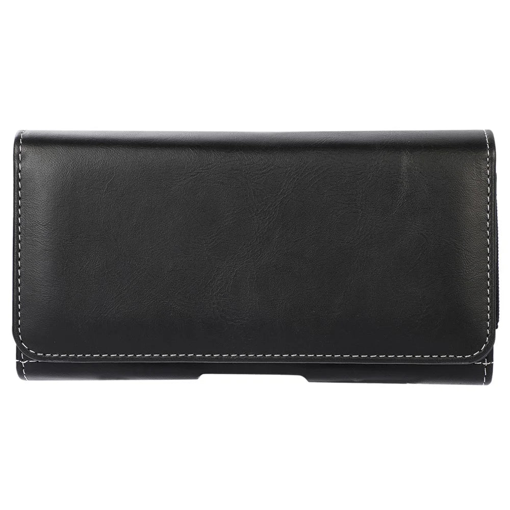 Horizontal PU Leather Cell Phone Pouch Belt Clip Belt Loop Holster Waist Card Holders Case for 6.7-inch Phone - Black - 2