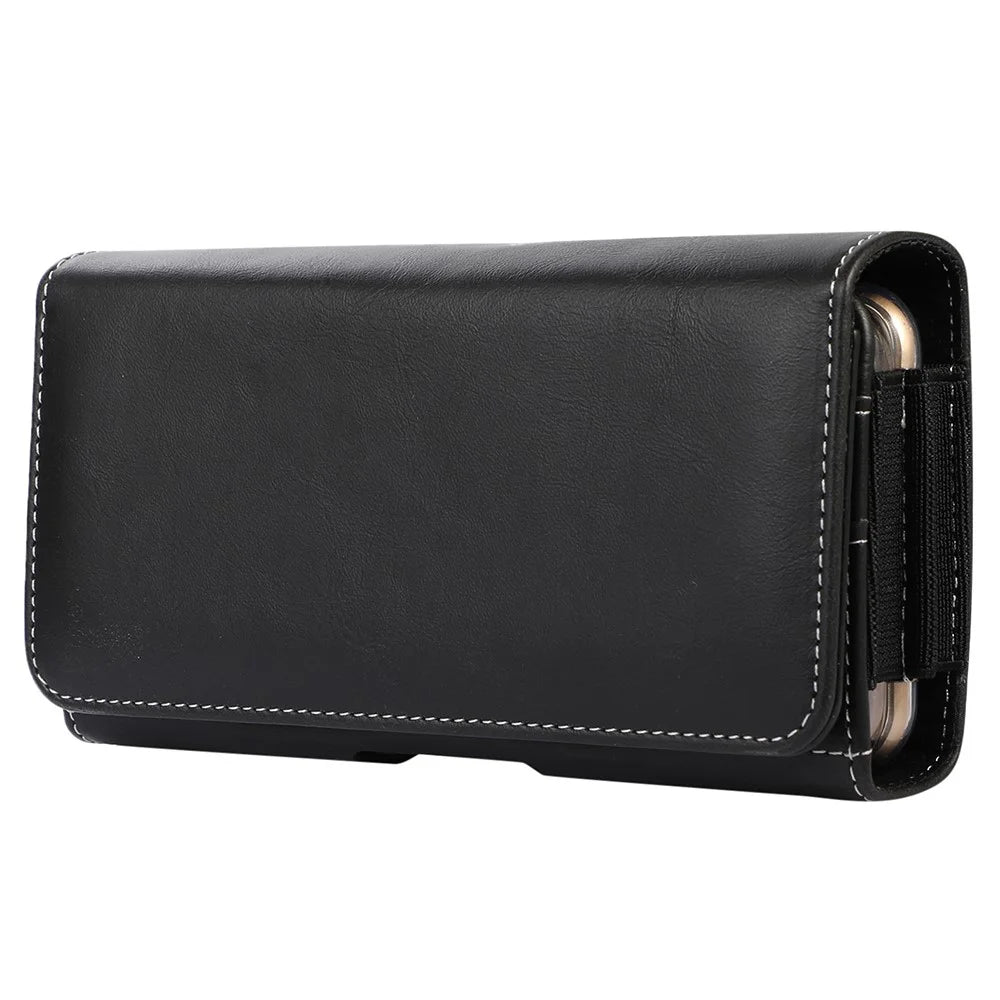 Horizontal PU Leather Cell Phone Pouch Belt Clip Belt Loop Holster Waist Card Holders Case for 6.7-inch Phone - Black - 3