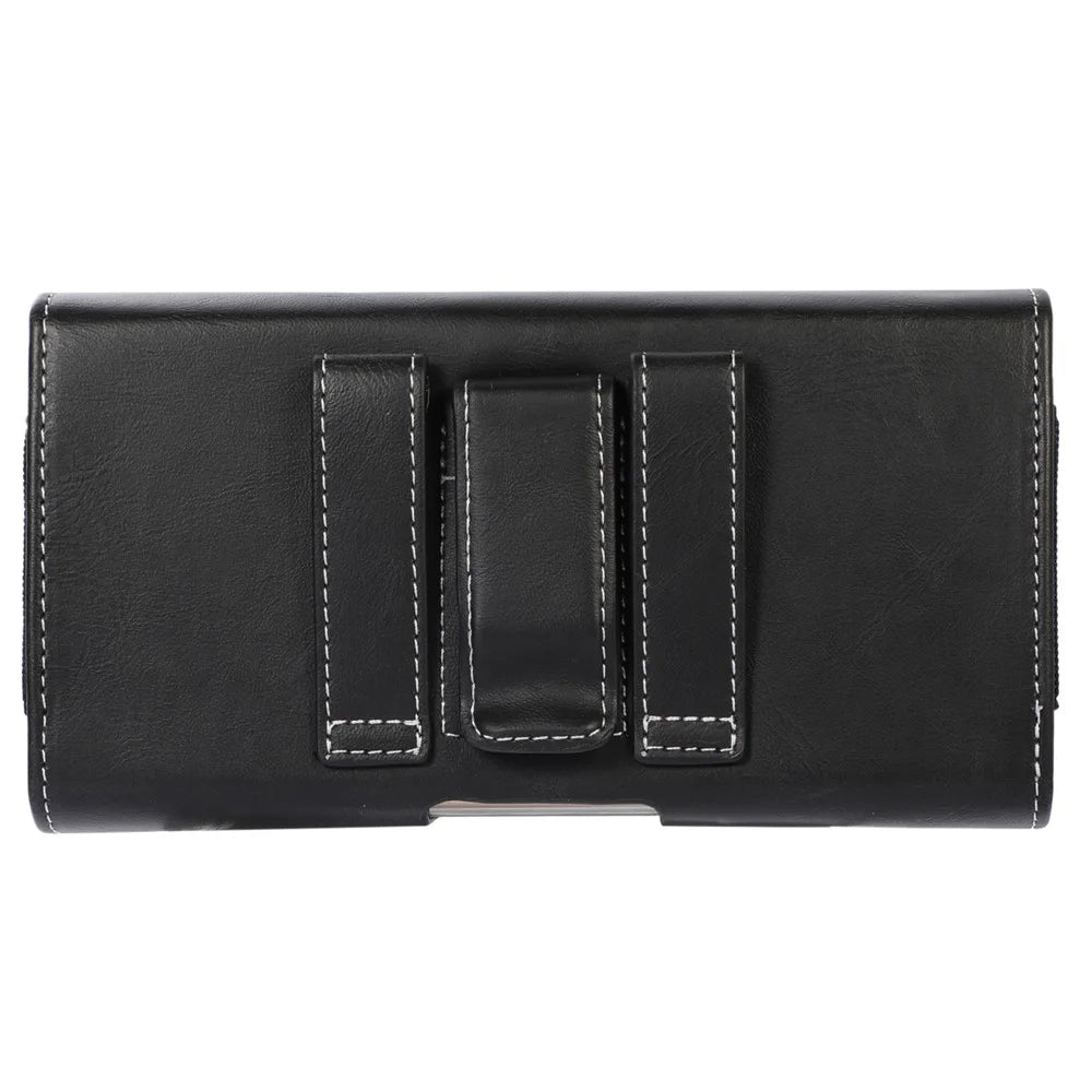 Horizontal PU Leather Cell Phone Pouch Belt Clip Belt Loop Holster Waist Card Holders Case for 6.7-inch Phone - Black - 4