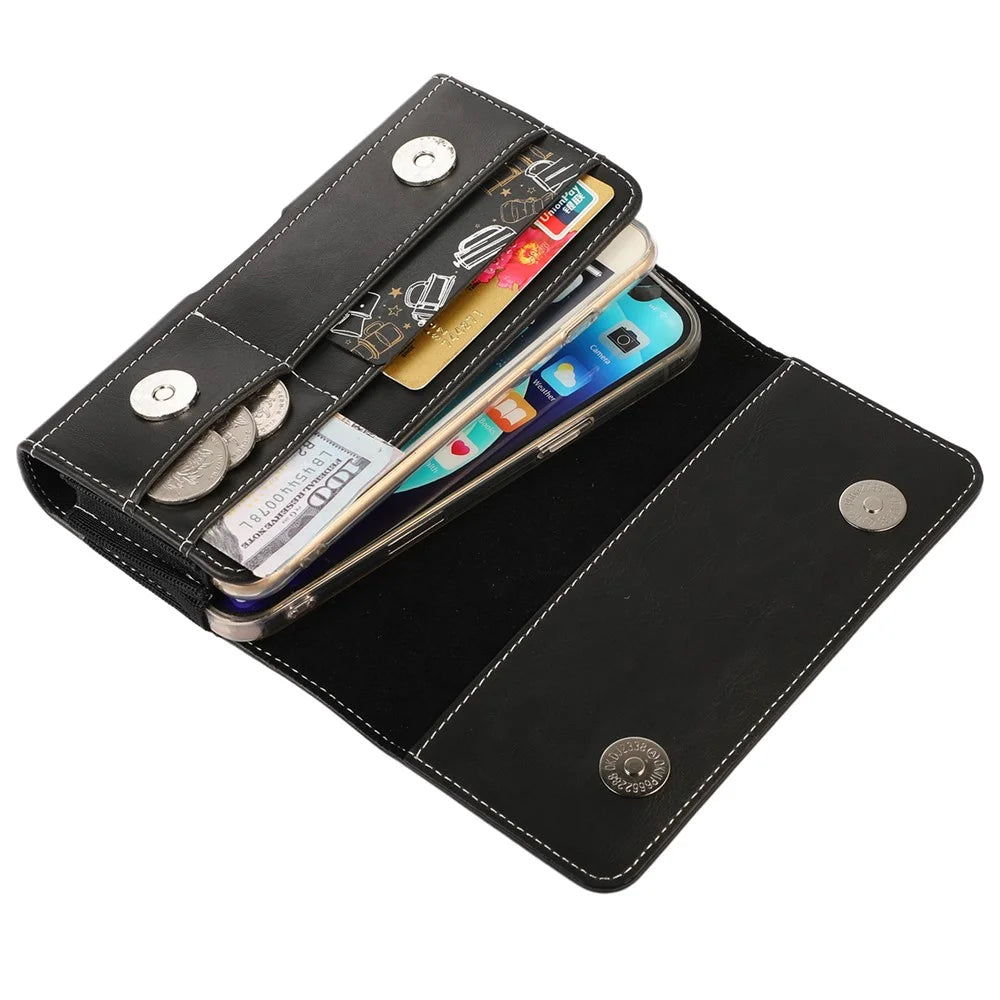 Horizontal PU Leather Cell Phone Pouch Belt Clip Belt Loop Holster Waist Card Holders Case for 6.7-inch Phone - Black - 5