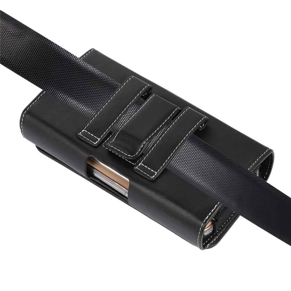Horizontal PU Leather Cell Phone Pouch Belt Clip Belt Loop Holster Waist Card Holders Case for 6.7-inch Phone - Black - 7