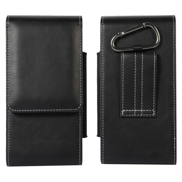 Vertical Cell Phone Belt Holster PU Leather Belt Clip Case with Card Slots for 6.7-inch Phone - Black - 1