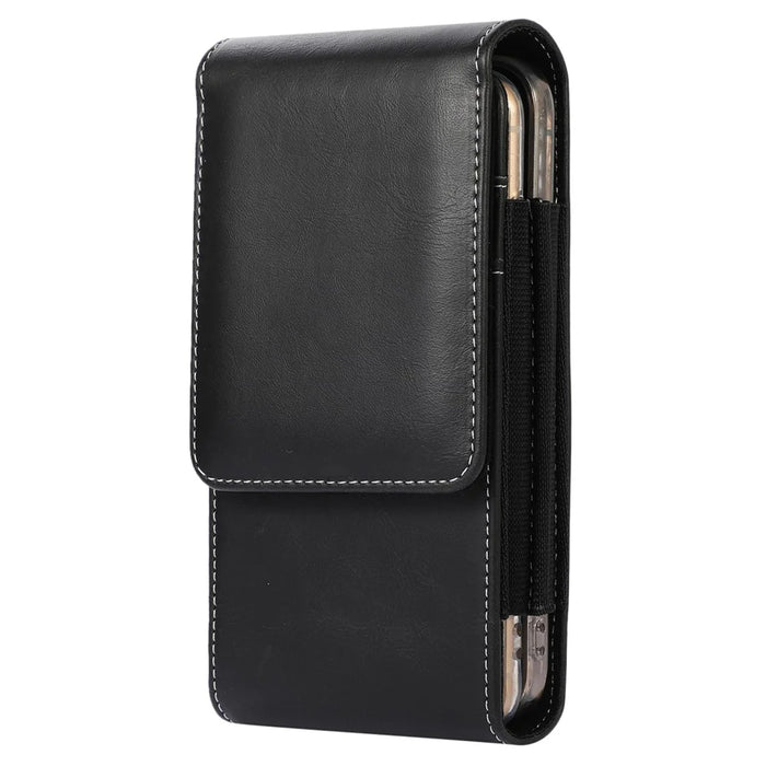 Vertical Cell Phone Belt Holster PU Leather Belt Clip Case with Card Slots for 6.7-inch Phone - Black - 3