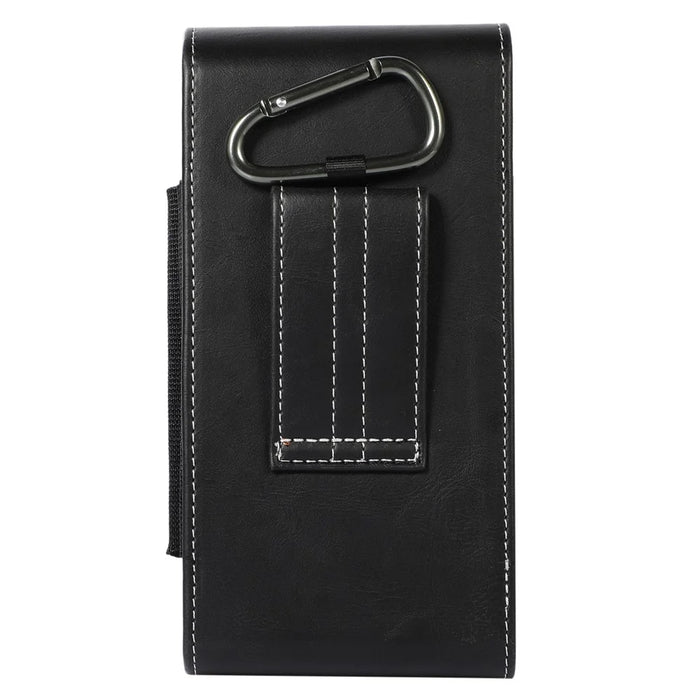 Vertical Cell Phone Belt Holster PU Leather Belt Clip Case with Card Slots for 6.7-inch Phone - Black - 4