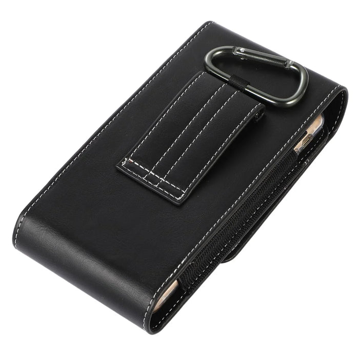 Vertical Cell Phone Belt Holster PU Leather Belt Clip Case with Card Slots for 6.7-inch Phone - Black - 7