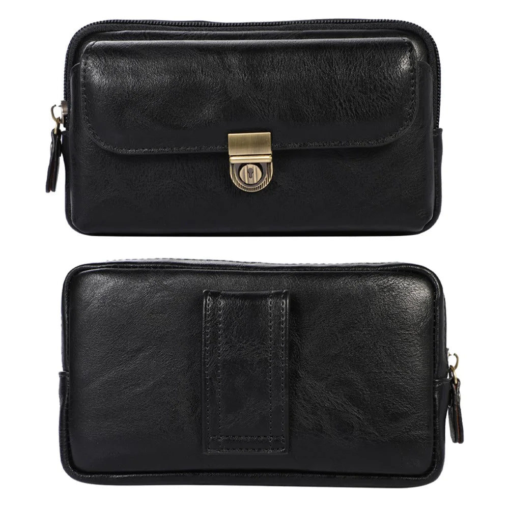 PU Leather Pouch for 7.2inch Phone, Horizontal Zipper Pocket Belt Loop Holder Loops Carrying Case - Black - 1