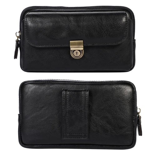 PU Leather Pouch for 7.2inch Phone, Horizontal Zipper Pocket Belt Loop Holder Loops Carrying Case - Black - 1
