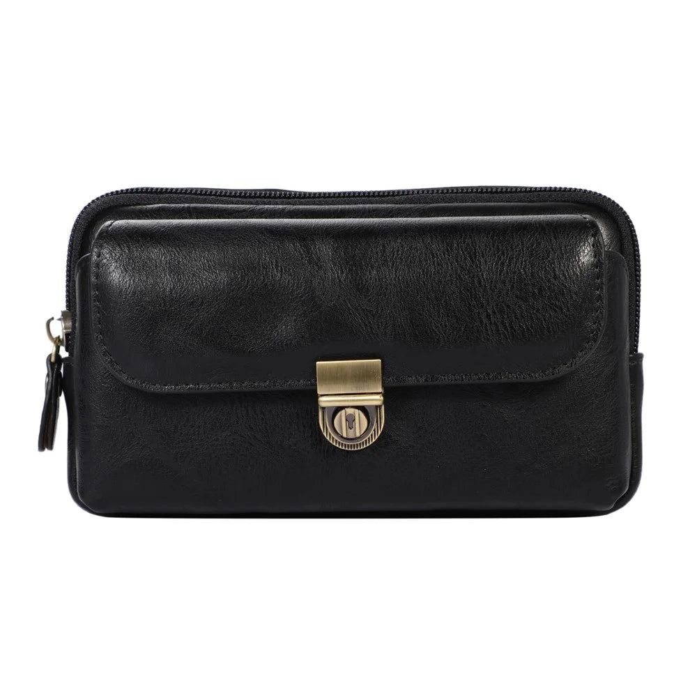 PU Leather Pouch for 7.2inch Phone, Horizontal Zipper Pocket Belt Loop Holder Loops Carrying Case - Black - 2