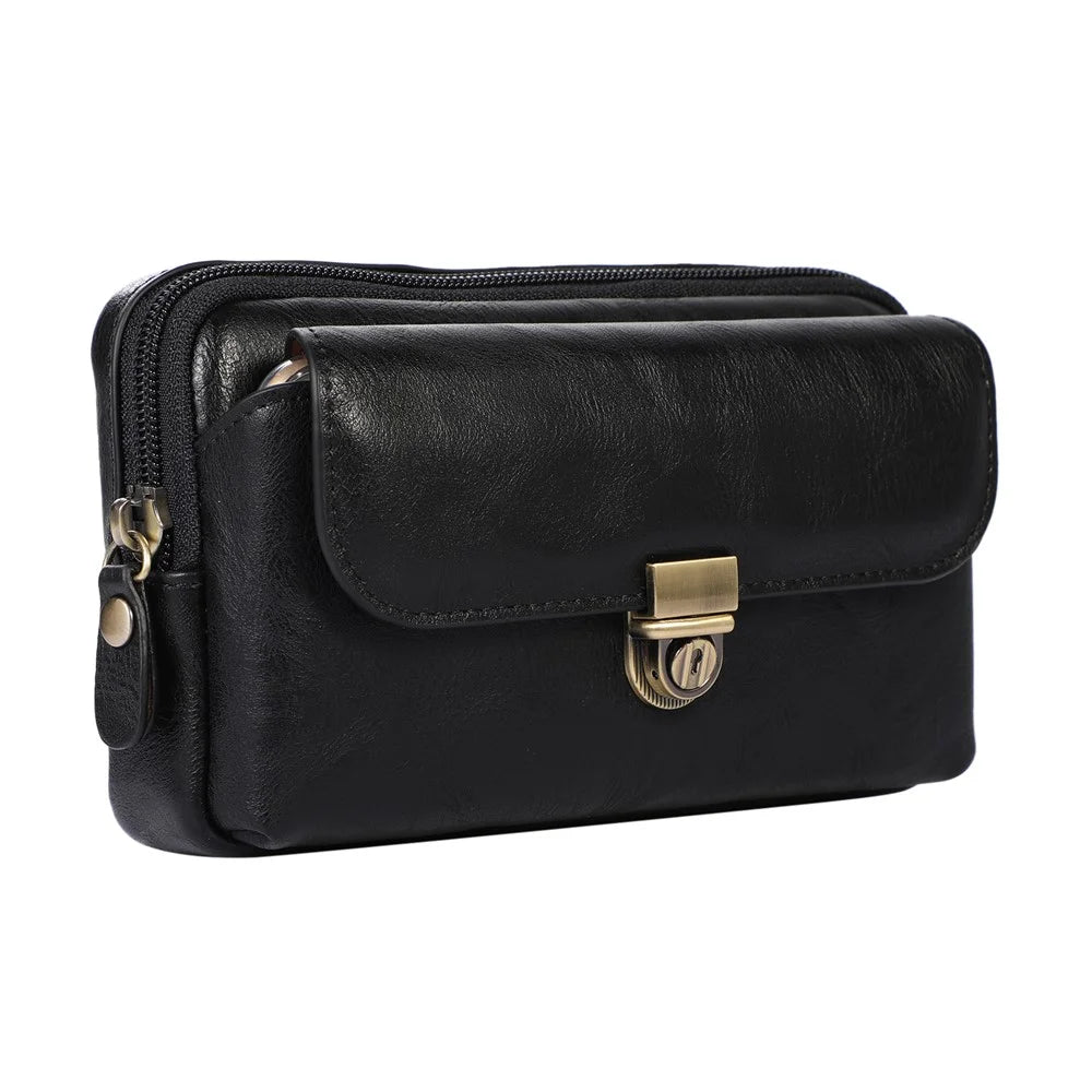 PU Leather Pouch for 7.2inch Phone, Horizontal Zipper Pocket Belt Loop Holder Loops Carrying Case - Black - 4