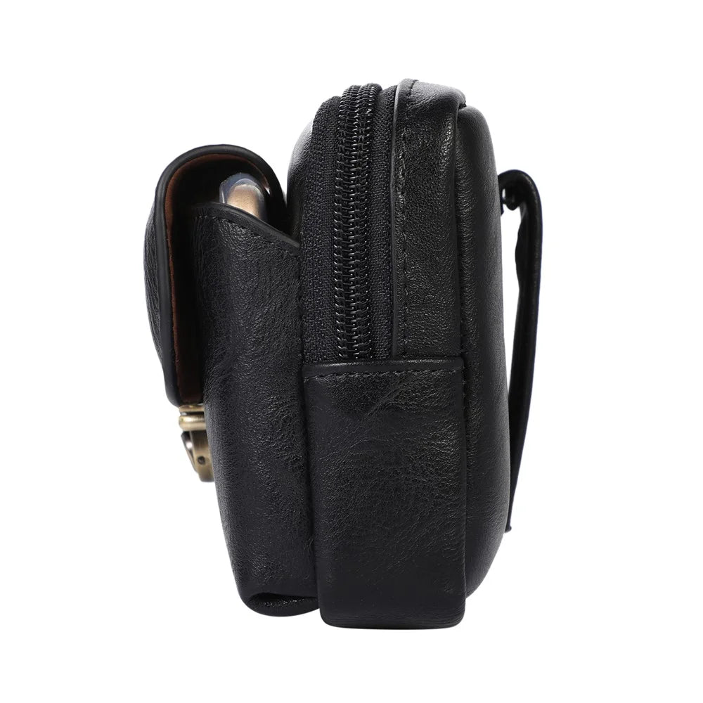 PU Leather Pouch for 7.2inch Phone, Horizontal Zipper Pocket Belt Loop Holder Loops Carrying Case - Black - 5