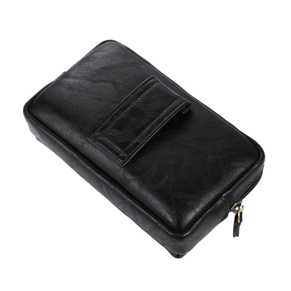 PU Leather Pouch for 7.2inch Phone, Horizontal Zipper Pocket Belt Loop Holder Loops Carrying Case - Black - 6