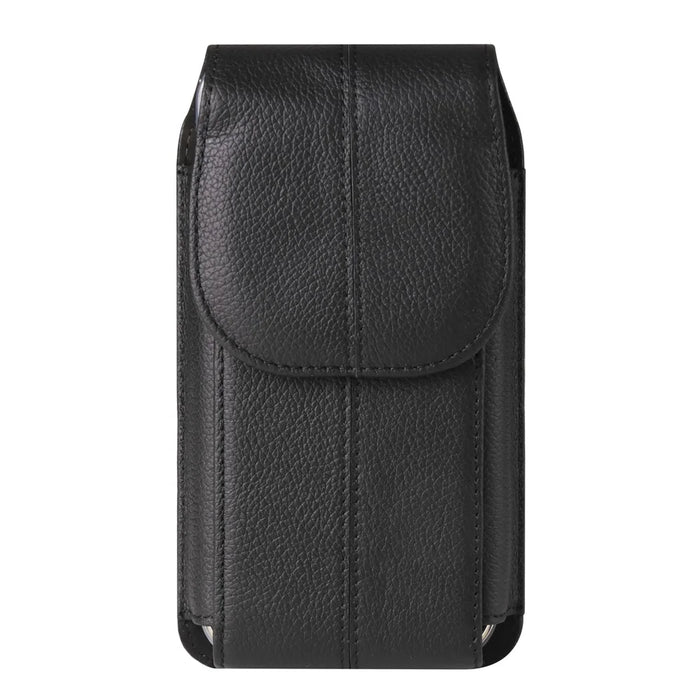 Vertical Cell Phone Waist Bag for 7.2-inch Phone, Cowhide Leather Belt Clip Pouch Case with Hook - Black - 2