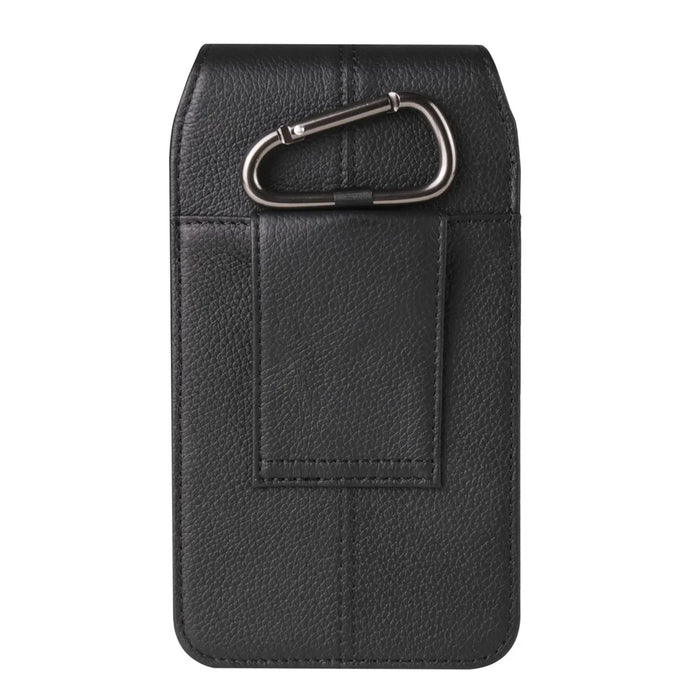 Cell Phone Belt Holster Universal 6.7-inch Phone Case Cowhide Leather Vertical Waist Pack Pouch with Hook - Black - 3