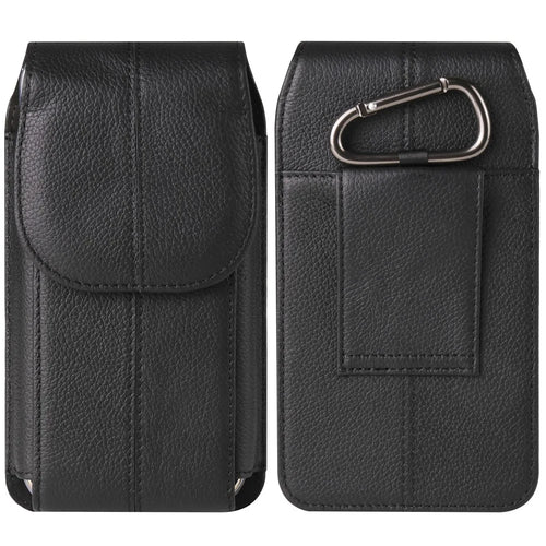 Cowhide Leather Belt Case for 6.1-inch Phone Magnetic Closure Vertical Waist Holder Pouch Cover with Hook - Black - 1