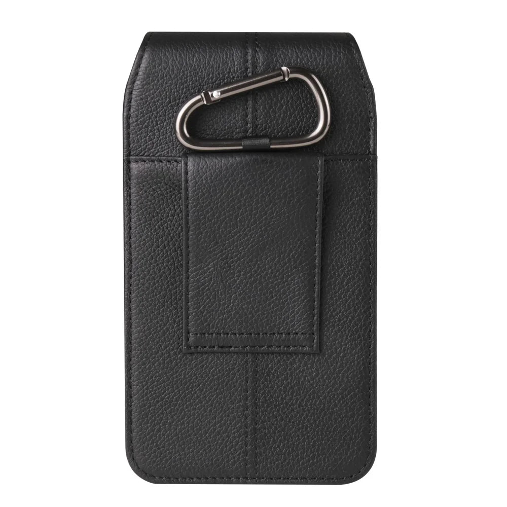 Cowhide Leather Belt Case for 6.1-inch Phone Magnetic Closure Vertical Waist Holder Pouch Cover with Hook - Black - 3