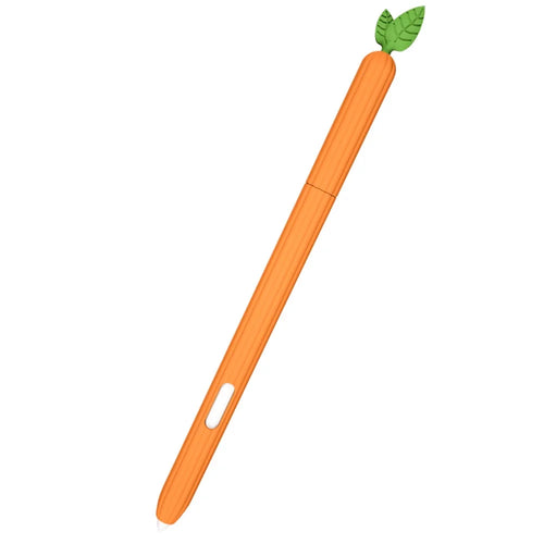 For Samsung Galaxy Tab S7 T870 Silicone Stylus Pen Holder Vegetables Style Anti-Slip Sleeve Skin Pocket Cover - Orange - 1
