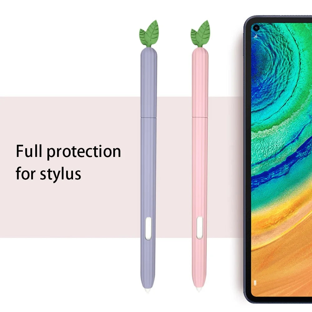For Samsung Galaxy Tab S7 T870 Silicone Stylus Pen Holder Vegetables Style Anti-Slip Sleeve Skin Pocket Cover - Orange - 4