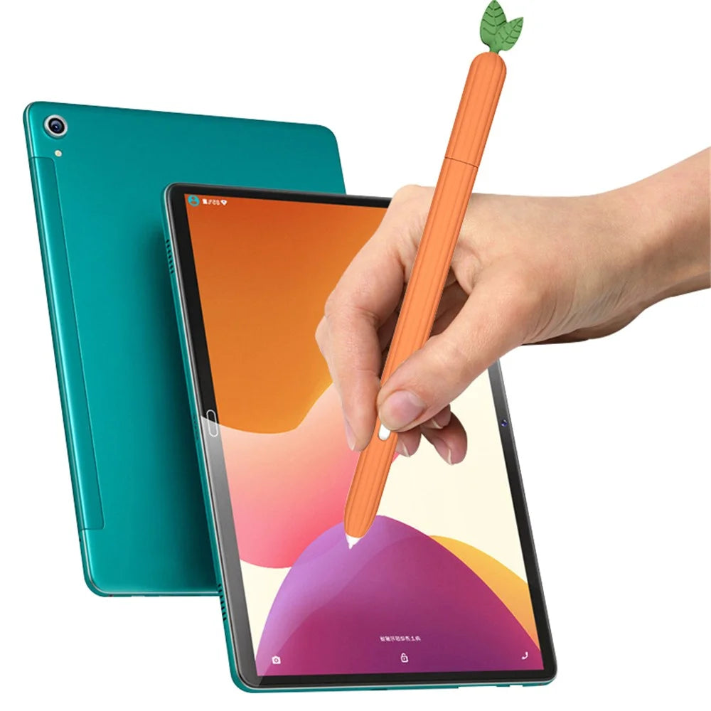 For Samsung Galaxy Tab S7 T870 Silicone Stylus Pen Holder Vegetables Style Anti-Slip Sleeve Skin Pocket Cover - Orange - 5