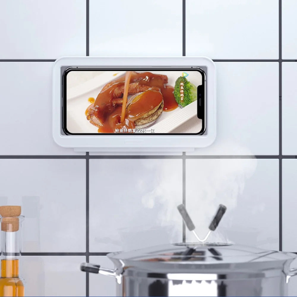 YJ-888 Shower Phone Holder for Bathroom Waterproof Case Wall Mount Phone Shelf with Touch Screen Anti-Fog Mobile Phone Holder Self Adhesive Storage Box - Blue - 4