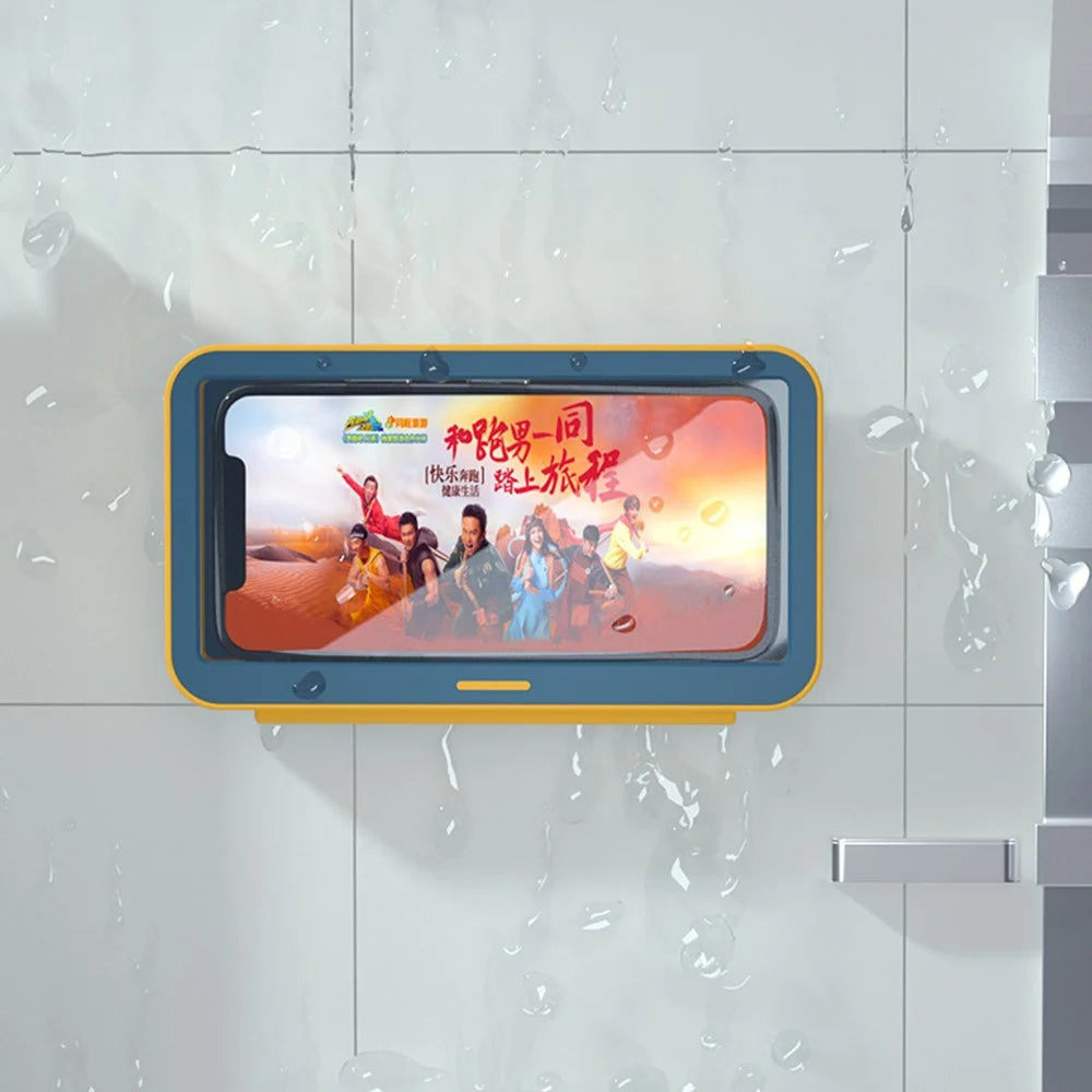 YJ-888 Shower Phone Holder for Bathroom Waterproof Case Wall Mount Phone Shelf with Touch Screen Anti-Fog Mobile Phone Holder Self Adhesive Storage Box - Blue - 5