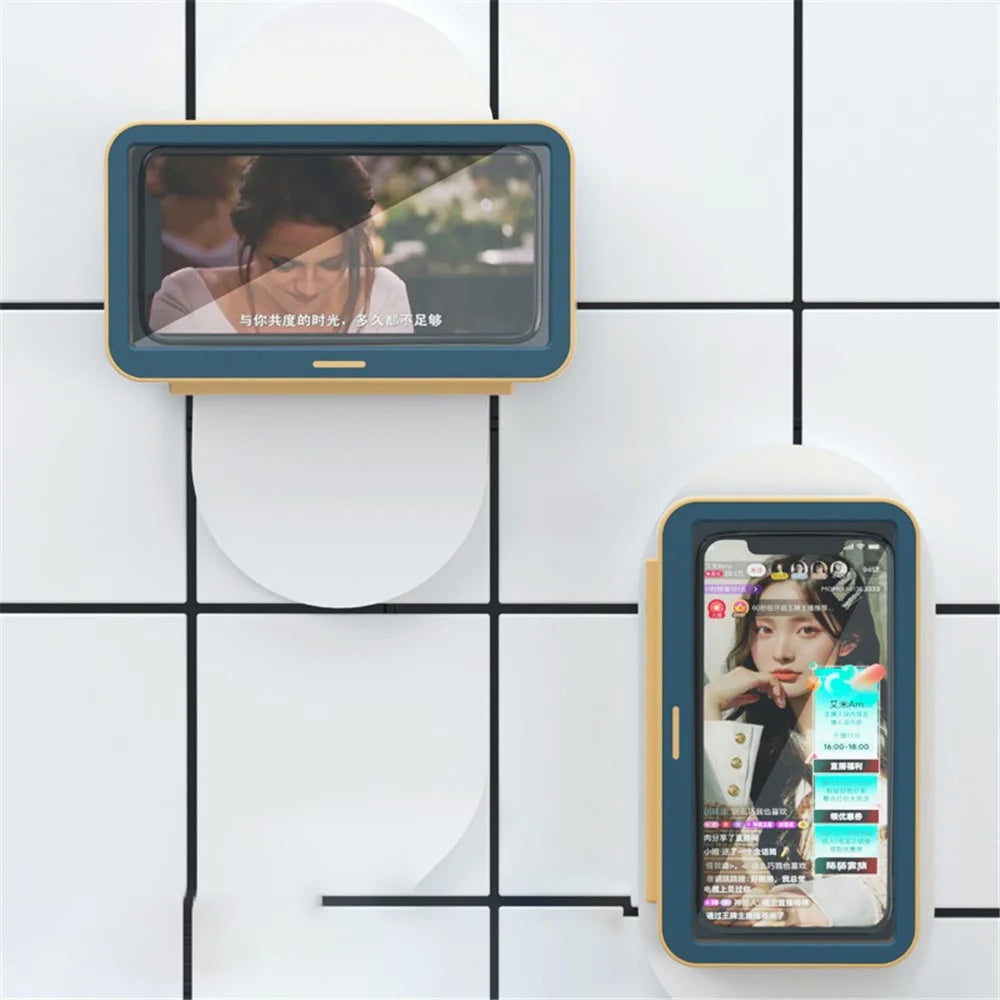 YJ-888 Shower Phone Holder for Bathroom Waterproof Case Wall Mount Phone Shelf with Touch Screen Anti-Fog Mobile Phone Holder Self Adhesive Storage Box - Blue - 6