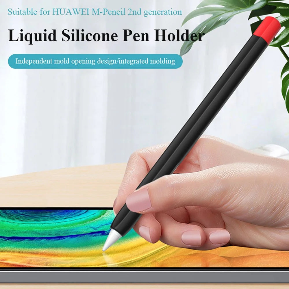 For Huawei M-Pencil 2nd Generation Stylus Liquid Silicone Sleeve Cover Soft Smooth Grip Anti-Slip Protective Skin Case with Pen Cap - Black - 2