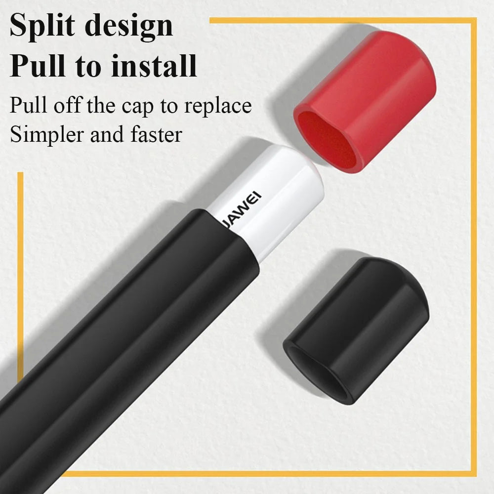 For Huawei M-Pencil 2nd Generation Stylus Liquid Silicone Sleeve Cover Soft Smooth Grip Anti-Slip Protective Skin Case with Pen Cap - Black - 3