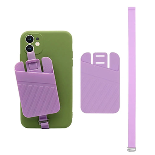 Universal Stretching Silicone Phone Strap Card Holder Credit ID Card Case Pocket - Purple - 1