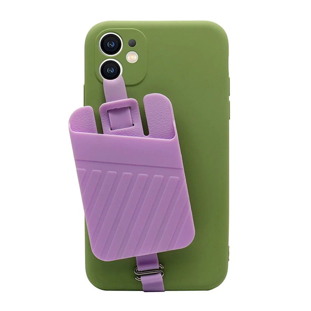 Universal Stretching Silicone Phone Strap Card Holder Credit ID Card Case Pocket - Purple - 2