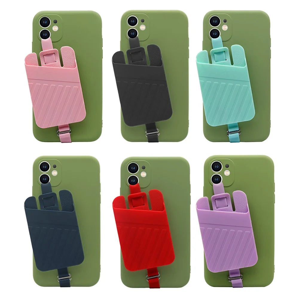 Universal Stretching Silicone Phone Strap Card Holder Credit ID Card Case Pocket - Purple - 3