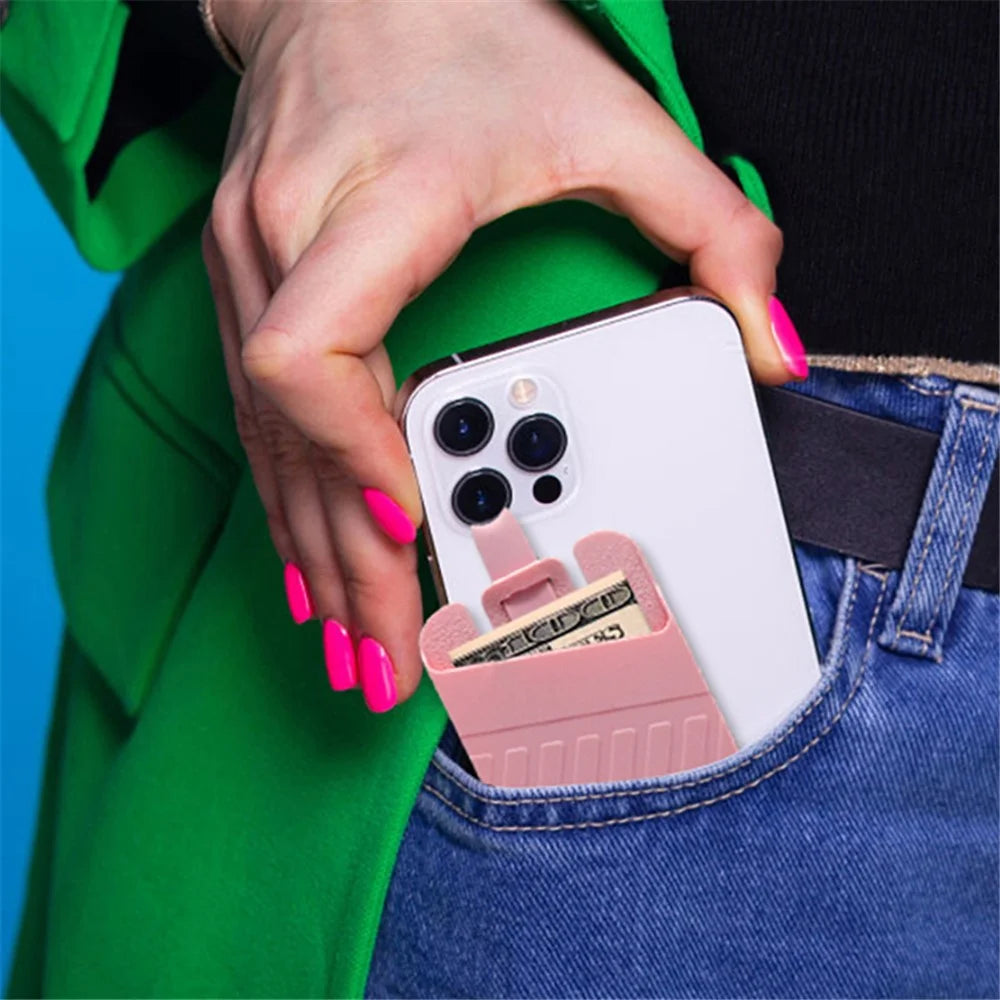 Universal Stretching Silicone Phone Strap Card Holder Credit ID Card Case Pocket - Purple - 4