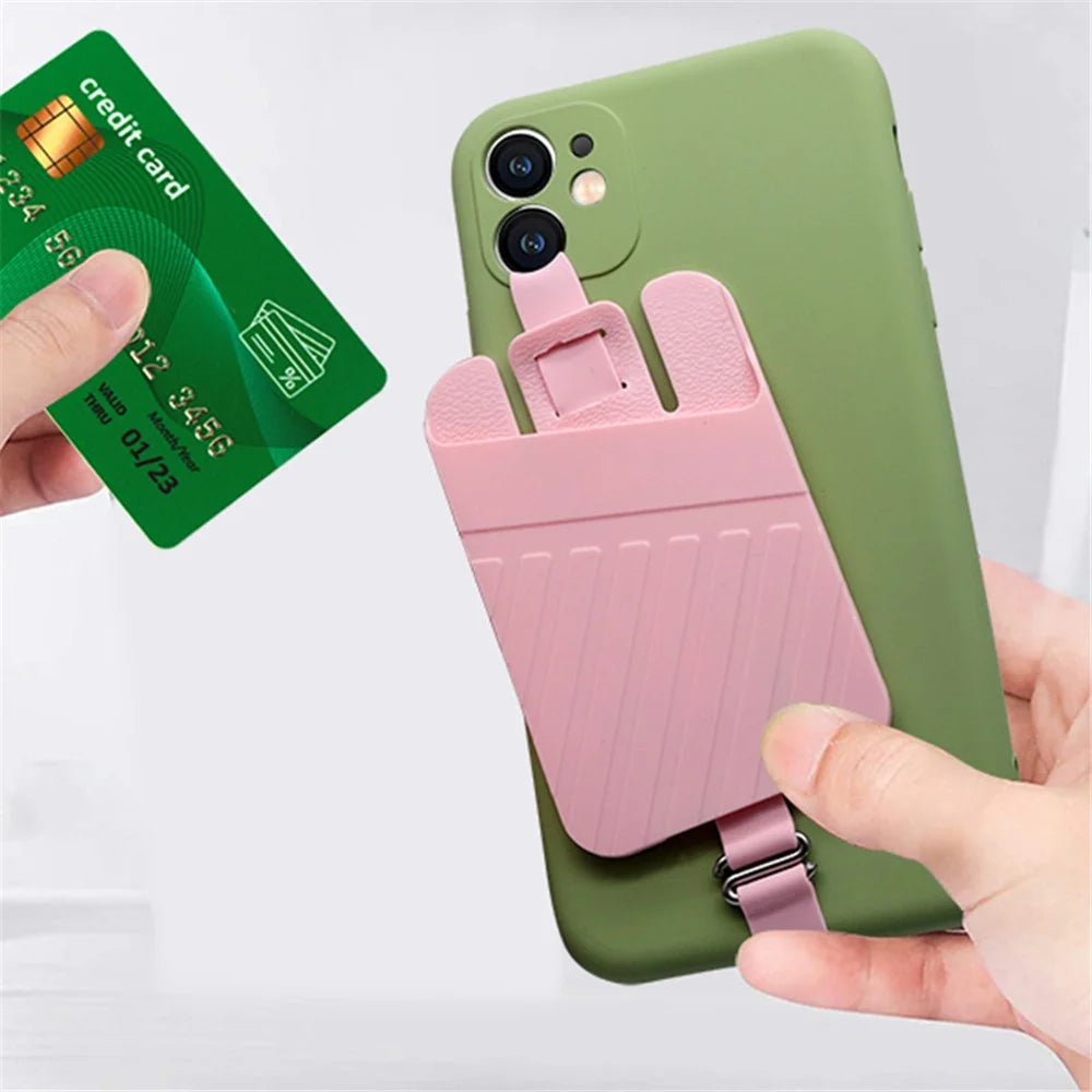 Universal Stretching Silicone Phone Strap Card Holder Credit ID Card Case Pocket - Purple - 5
