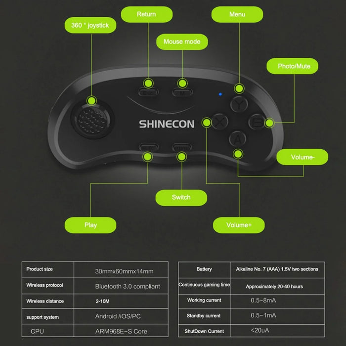 VR SHINECON Bluetooth-compatible Remote Control Game Handle Wireless Shutter - 7