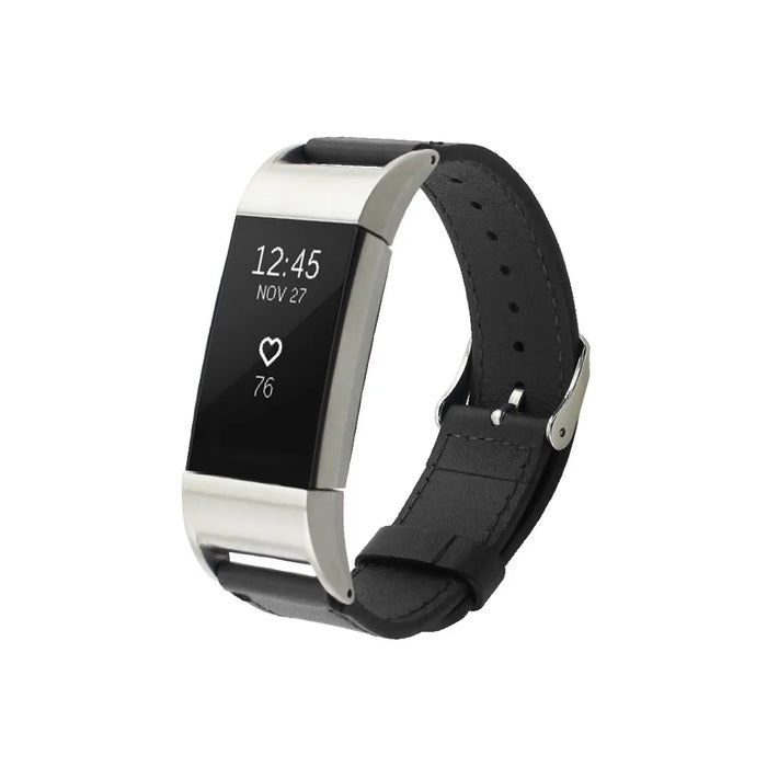Genuine Leather Watchband for Fitbit Charge 2 - Black - 2