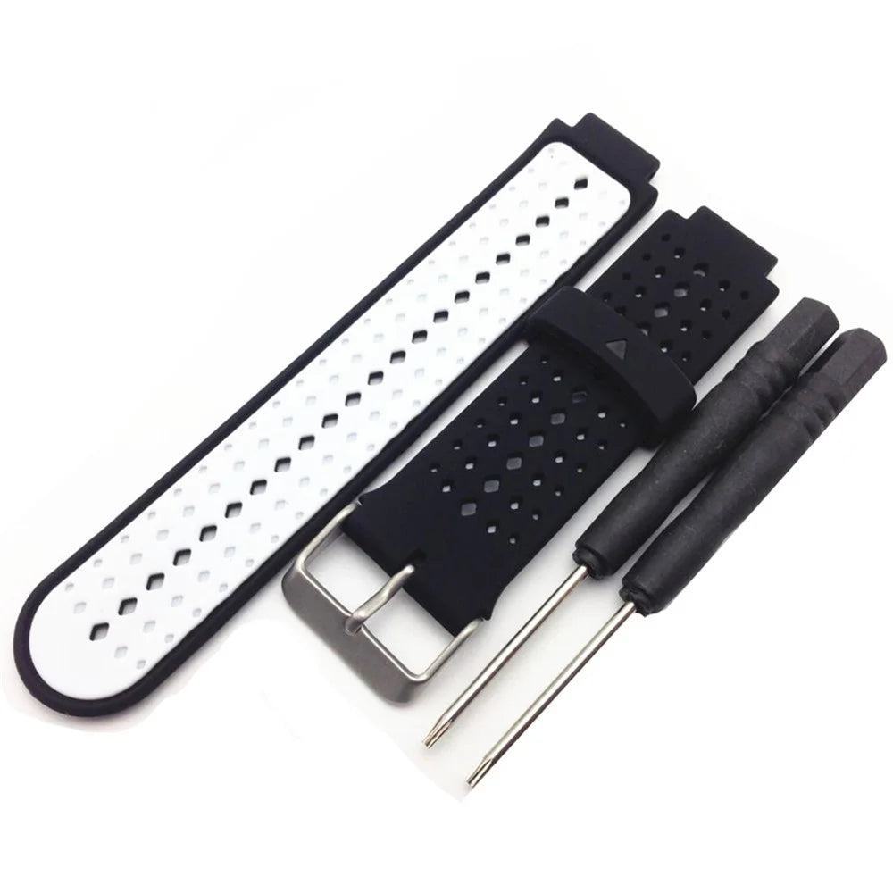 Universal Silicone Watch Strap Dual Color Wrist Band for Garmin Forerunner 220/230/235/630/620/735 - Black / White - 1