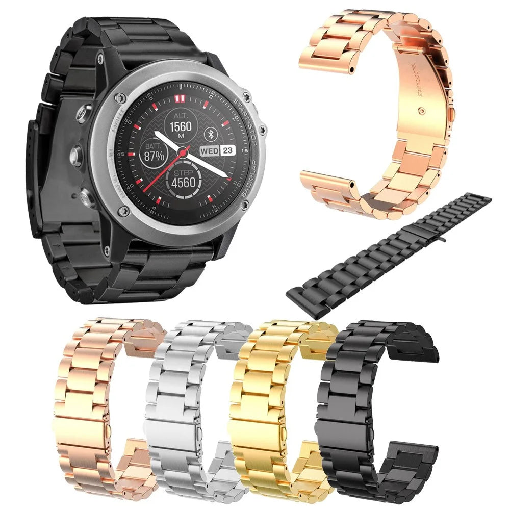 Stainless Steel Watch Band for Garmin Fenix 3., Three-bead Folding Clasp Watch Strap Replacement - Black - 4