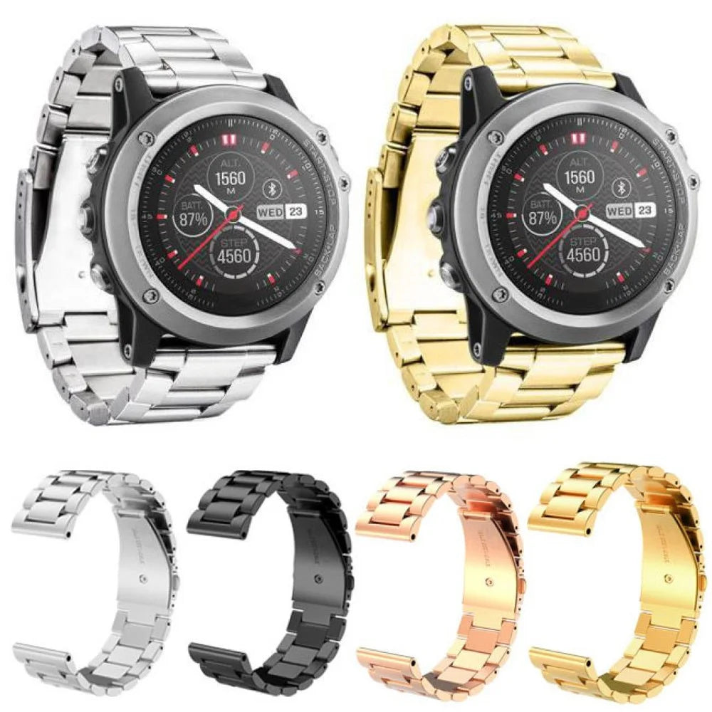 Stainless Steel Watch Band for Garmin Fenix 3., Three-bead Folding Clasp Watch Strap Replacement - Black - 5