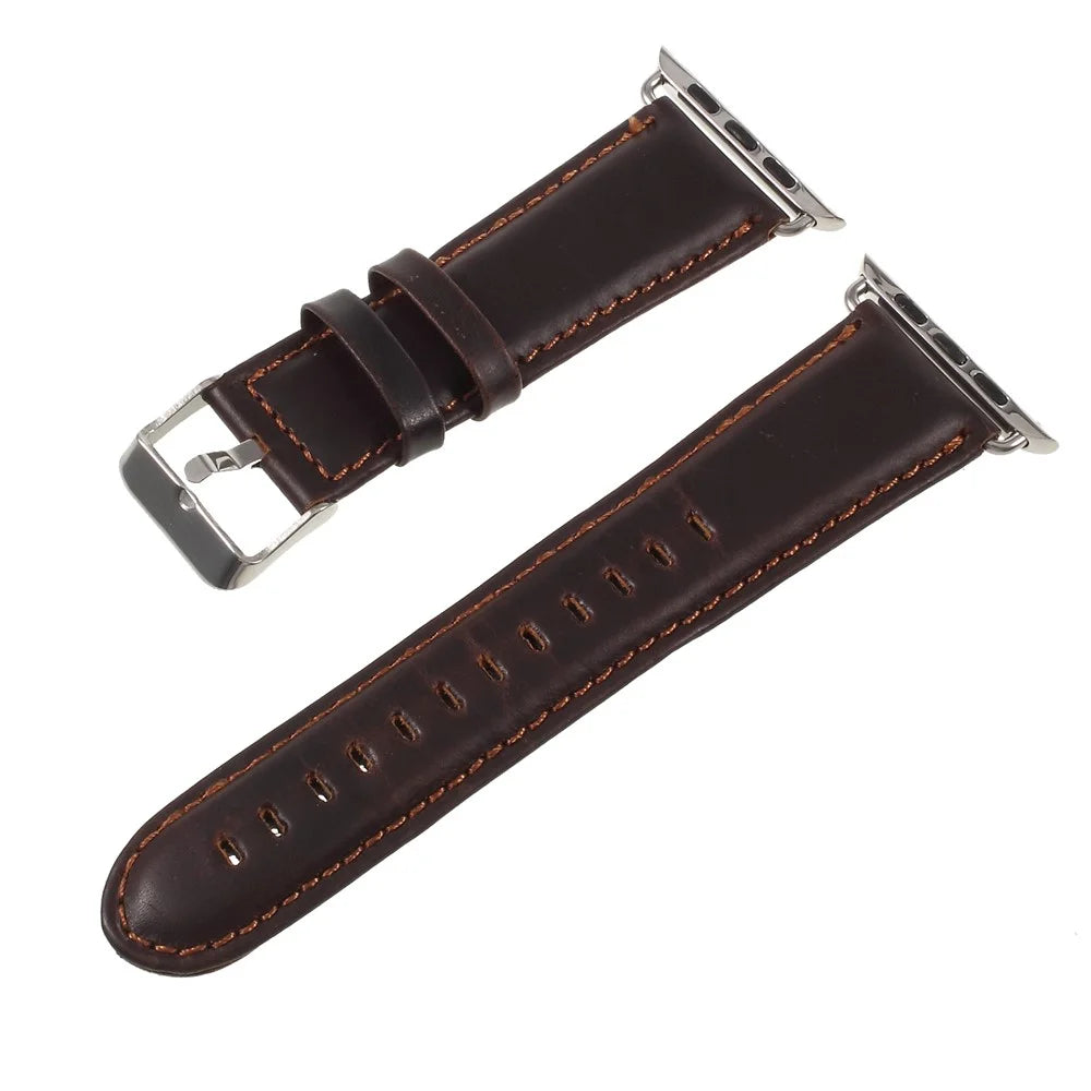 Vintage Crazy Horse Leather Watch Strap with Lugs Adapters for Apple Watch Series 11 10 42mm / 9 8 7 41mm / SE3 SE2 SE 6 5 4 40mm / 3 2 1 38mm - Coffee - 1