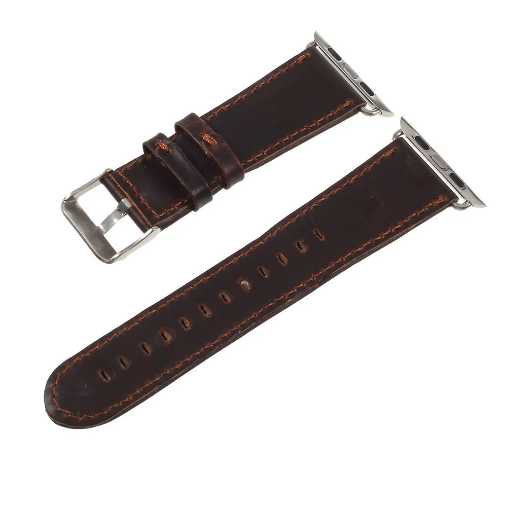 Vintage Crazy Horse Leather Watch Strap with Lugs Adapters for Apple Watch Series 11 10 42mm / 9 8 7 41mm / SE3 SE2 SE 6 5 4 40mm / 3 2 1 38mm - Coffee - 2