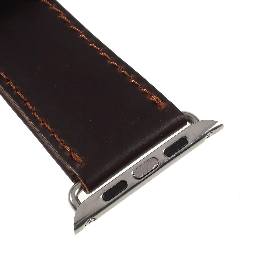 Vintage Crazy Horse Leather Watch Strap with Lugs Adapters for Apple Watch Series 11 10 42mm / 9 8 7 41mm / SE3 SE2 SE 6 5 4 40mm / 3 2 1 38mm - Coffee - 3
