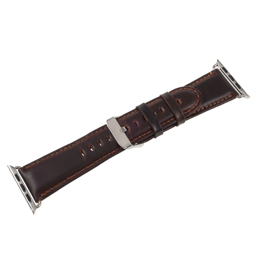 Vintage Crazy Horse Leather Watch Strap with Lugs Adapters for Apple Watch Series 11 10 42mm / 9 8 7 41mm / SE3 SE2 SE 6 5 4 40mm / 3 2 1 38mm - Coffee - 4