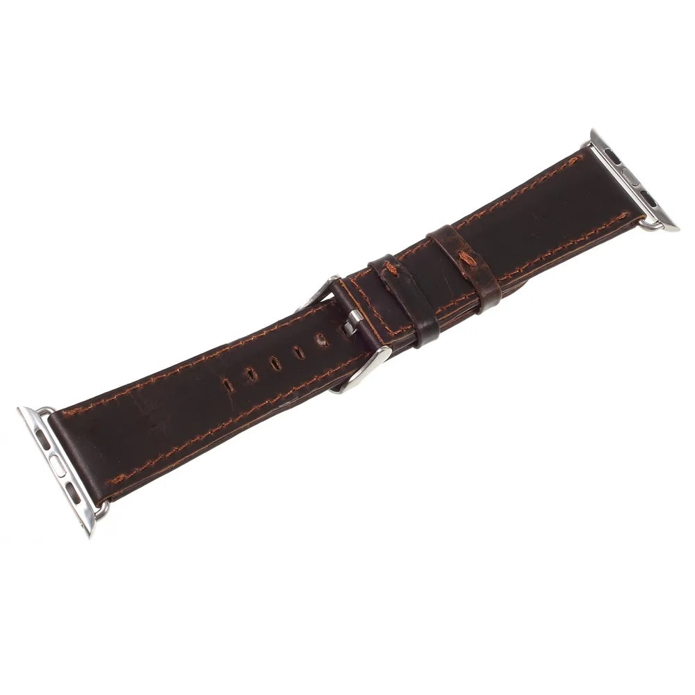 Vintage Crazy Horse Leather Watch Strap with Lugs Adapters for Apple Watch Series 11 10 42mm / 9 8 7 41mm / SE3 SE2 SE 6 5 4 40mm / 3 2 1 38mm - Coffee - 6