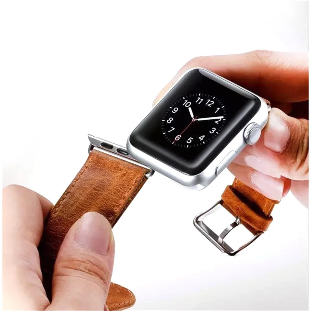 Crazy Horse Texture Retro Leather Watch Strap with Lugs Adapters for Apple Watch Ultra 3 2 1 49mm / Series 11 10 46mm / 9 8 7 45mm / SE3 SE2 SE 6 5 4 44mm / 3 2 1 42mm - Brown - 5