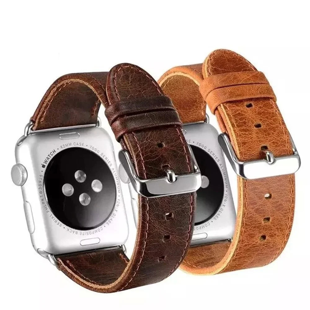Crazy Horse Texture Retro Leather Watch Strap with Lugs Adapters for Apple Watch Ultra 3 2 1 49mm / Series 11 10 46mm / 9 8 7 45mm / SE3 SE2 SE 6 5 4 44mm / 3 2 1 42mm - Brown - 6